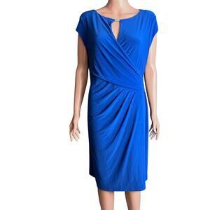 Lauren Ralph Lauren Black Label Wrap Blue Midi Dress 14 Career Wedding Guest